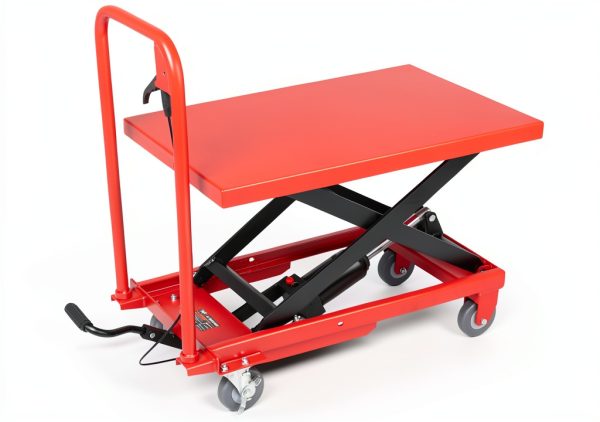 500lbs Capacity Hydraulic Manual Single Scissor Table Lift Cart for Material Handling and Transportation with Wheel Lock, Foot Pedal, 9 to 28 Lift Height Range-0