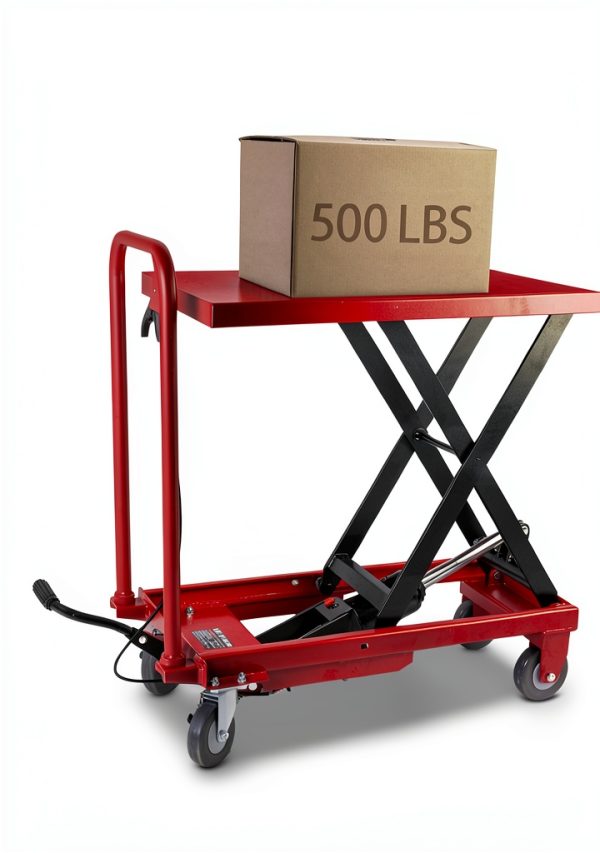 500lbs Capacity Hydraulic Manual Single Scissor Table Lift Cart for Material Handling and Transportation with Wheel Lock, Foot Pedal, 9 to 28 Lift Height Range-4